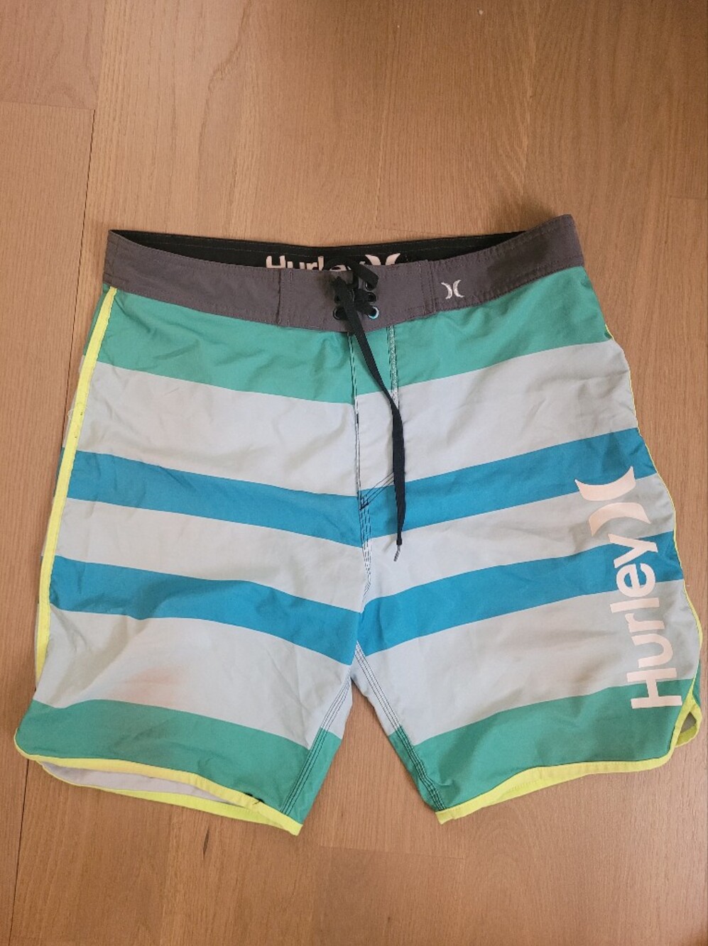 Hurley Men's Teal, Light Blue & Gray Stripe Board Shorts